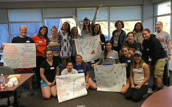 AU Women's Basketball Team screaming their colors during an Infuse Coaching Team Building session.